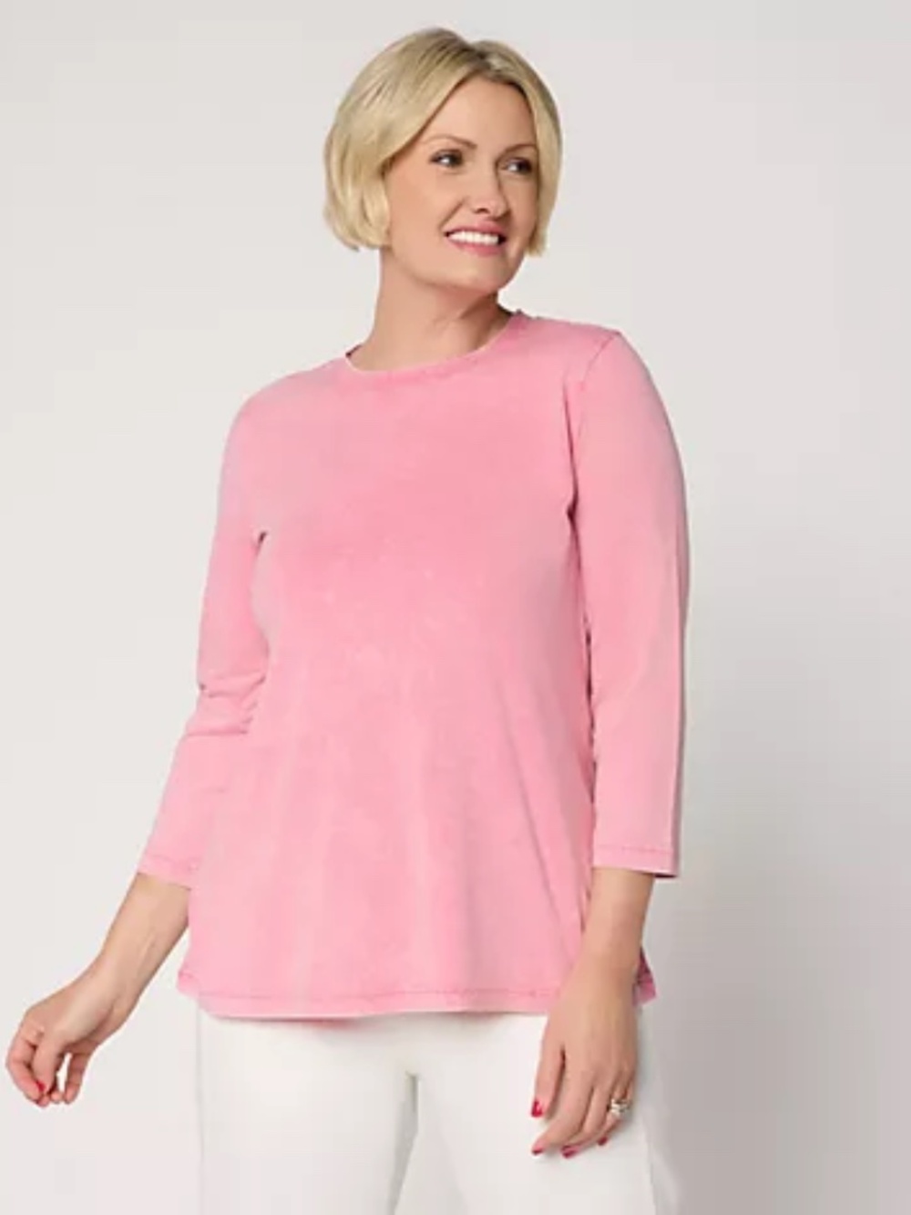 LOGO by Lori Goldstein Stitch Detail 3/4-Slv Top sunfade wash, Sz S a720538